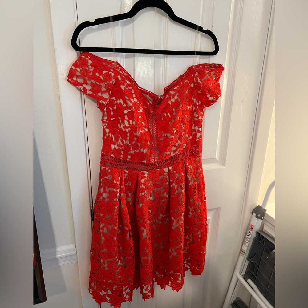 Red off the shoulder Francesca’s dress